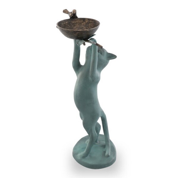 Curious Cat Bird Feeder statuary Sculpture garden birdbath artwork